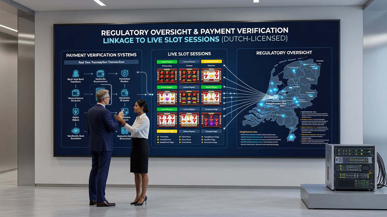 Diagram van realtime verificatie tijdens live slot sessies in Nederlandse licentieomgevingen